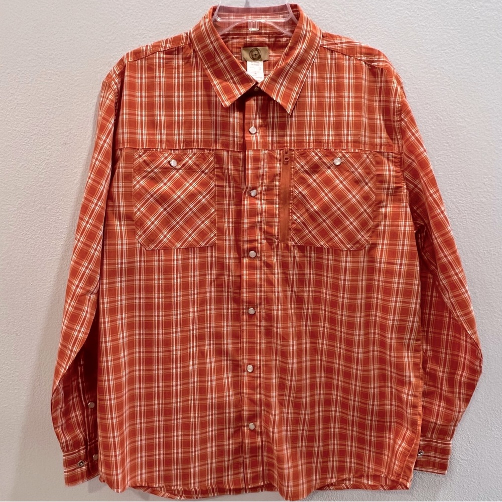 Haband Travelers Pearl Snap Plaid Western Shirt Zipper Long Sleeve